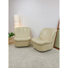 Load image into Gallery viewer, Vintage Cream Leather MCM Postmodern Swivel Glider Chair Pair 28" Wide