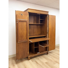 Load image into Gallery viewer, Coastal Boho Faux Bamboo Wicker Rattan Armoire Wardrobe Combo with Foldout Desk