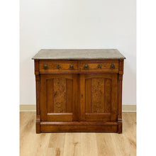 Load image into Gallery viewer, Antique French Provincial Marble Burlwood Buffet 2 Drawer Locking Cabinet