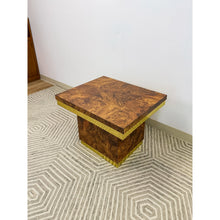 Load image into Gallery viewer, Milo Baughman Style Burlwood Brass Trim Side Table Vintage MCM Postmodern Accent