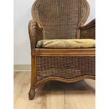 Load image into Gallery viewer, Coastal Wicker Rattan Chair Vintage Beach Scene Cushion Boho Accent Outdoor
