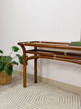 Load image into Gallery viewer, Mid Century Wood and Brass Console Table