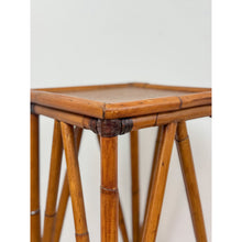 Load image into Gallery viewer, Coastal Boho Tall Bamboo Plant Stand Warm Finish Pedestal Display Regency
