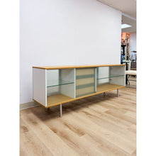 Load image into Gallery viewer, Modern MCM Wood Glass Metal Sideboard Credenza White Natural Frosted Glass