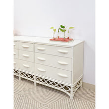 Load image into Gallery viewer, Vintage White Rattan 9-Drawer Dresser Old Florida Ficks Reed Style MCM Coastal