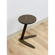 Load image into Gallery viewer, MCM Round Side Table With Boomerang Base Dark Wood Coastal Vintage Accent