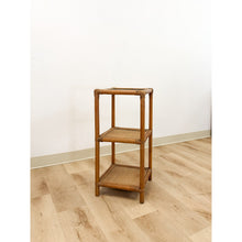 Load image into Gallery viewer, Vintage Woven Rattan Shelf Table Glass Top Coastal Boho Accent Hollywood Regency
