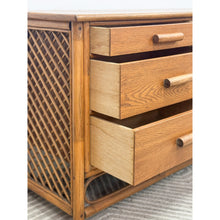Load image into Gallery viewer, Vintage Petite Rattan 6-Drawer Dresser with Lattice Sides Coastal Boho MCM