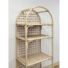 Load image into Gallery viewer, Vintage Arched Blonde Rattan Lattice Etagere Coastal Boho Hollywood Regency