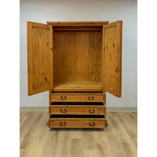 Load image into Gallery viewer, Vintage Armoire Knotty Pine Mexican Iron Hardware Coat Rack Three Drawer