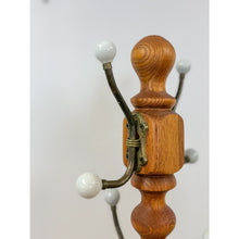 Load image into Gallery viewer, Vintage Brass Wood Coat Rack Porcelain Cream Knobs Entryway Hat Rack