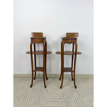 Load image into Gallery viewer, French Provincial Planter Box Stand Side Table Copper Tray Vintage Pair