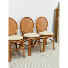 Load image into Gallery viewer, Cane Rattan Round Dining Chair Set Four Cushion Coastal Hollywood Regency