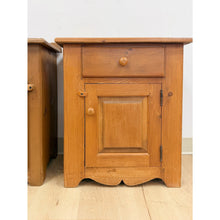 Load image into Gallery viewer, Pair of Rustic Pine Nightstands Drawer Arched Cabinet Door Scalloped European