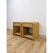 Load image into Gallery viewer, Pair of Vintage Wicker Arched Nightstands Coastal Regency Bedside Tables