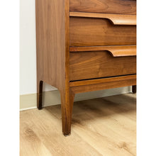 Load image into Gallery viewer, Vintage MCM Walnut Five Drawer Dresser Tallboy Sculpted Pulls, Dovetail Joinery