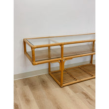 Load image into Gallery viewer, Vintage Console Table Rattan Two-Tier Glass Top Coastal Entryway Sofa Table Rare