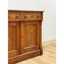 Load image into Gallery viewer, Antique French Provincial Marble Burlwood Buffet 2 Drawer Locking Cabinet
