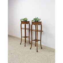 Load image into Gallery viewer, French Provincial Planter Box Stand Side Table Copper Tray Vintage Pair