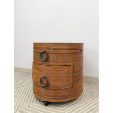 Load image into Gallery viewer, Pencil Reed Ribbed Round Rolling Side Table Drawer Gabriella Crespi Style
