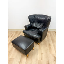 Load image into Gallery viewer, Calia Salotti Italian Black Leather Chair and Ottoman Set Made in Italy