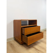 Load image into Gallery viewer, MCM Teak Rolling TV Stand Cart Two Drawers Danish Modern Vintage