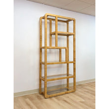 Load image into Gallery viewer, Coastal Etagere Rattan Wrapped Milo Baughman Style Five Tier Glass Shelf MCM