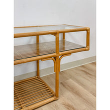 Load image into Gallery viewer, Vintage Console Table Rattan Two-Tier Glass Top Coastal Entryway Sofa Table Rare