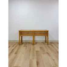 Load image into Gallery viewer, Vintage Coastal Wicker Rattan Console Table Woven Lattice Glass Top Beige Boho