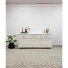 Load image into Gallery viewer, Vintage White Wicker 9 Drawer Dresser with Glass Top Coastal Bedroom Storage
