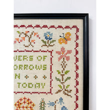 Load image into Gallery viewer, Vintage All The Flowers Cross Stitch Framed Art Sampler Floral Quote Black Frame