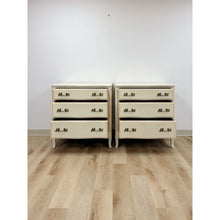 Load image into Gallery viewer, Vintage Pair of Chests French Provincial White 3 Drawer Cabriole Leg Nightstands