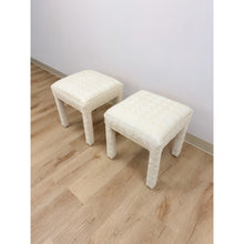 Load image into Gallery viewer, Milo Baughman Style White Parsons Upholstered Stool Pair Vintage MCM Cube