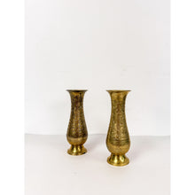 Load image into Gallery viewer, Pair of Vintage Hand Etched Brass Flower Vase Hollywood Regency Vessels MCM