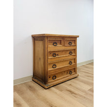 Load image into Gallery viewer, Mexican Solid Pine Five Drawer Dresser Wrought Iron Pulls Rustic Farmhouse Chest