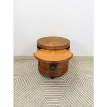 Load image into Gallery viewer, Pencil Reed Ribbed Round Rolling Side Table Drawer Gabriella Crespi Style