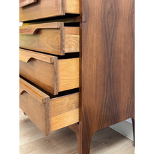 Load image into Gallery viewer, Vintage MCM Walnut Five Drawer Dresser Tallboy Sculpted Pulls, Dovetail Joinery