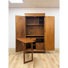 Load image into Gallery viewer, Coastal Boho Faux Bamboo Wicker Rattan Armoire Wardrobe Combo with Foldout Desk