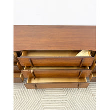 Load image into Gallery viewer, Rare United Furniture MCM Long Dresser Intricate Wood Pulls Vintage Lowboy