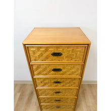 Load image into Gallery viewer, Dixie Parquet Inlay Tall Chest of Drawers Brass Detail Coastal Hollywood Regency