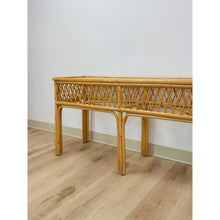 Load image into Gallery viewer, Vintage Coastal Wicker Rattan Console Table Woven Lattice Glass Top Beige Boho