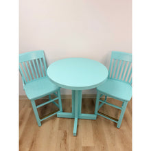 Load image into Gallery viewer, Vintage Bistro Set Turquoise Blue Counter Height Table Two Chairs Outdoor/Indoor