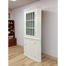 Load image into Gallery viewer, Antique Painted White Corner China Cabinet Pane Glass Door 1800s Display Cabinet