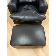 Load image into Gallery viewer, Calia Salotti Italian Black Leather Chair and Ottoman Set Made in Italy