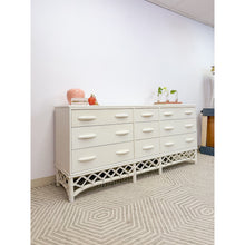 Load image into Gallery viewer, Vintage White Rattan 9-Drawer Dresser Old Florida Ficks Reed Style MCM Coastal
