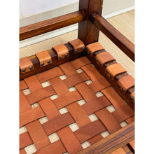 Load image into Gallery viewer, Vintage Bench Woven Leather Wood Two Seater Rustic MCM Entryway Accent Seat
