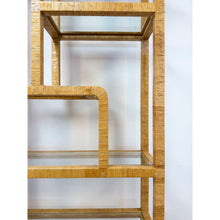 Load image into Gallery viewer, Coastal Etagere Rattan Wrapped Milo Baughman Style Five Tier Glass Shelf MCM