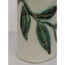 Load image into Gallery viewer, Studio Pottery Jar Lid Vine Leaf Design Handcrafted Ceramic Cookie Jar