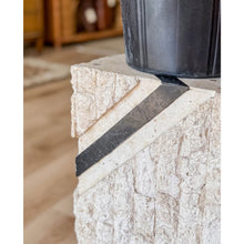 Load image into Gallery viewer, Black White Tessellated Stone Side Table Geometric Pedestal Vintage