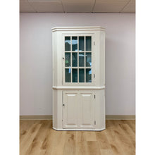 Load image into Gallery viewer, Antique Painted White Corner China Cabinet Pane Glass Door 1800s Display Cabinet